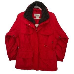 1990s Vintage L.L.Bean PrimaLoft Field Red Hooded Parka Feece collar S Petite